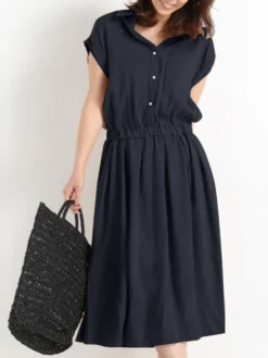 Solid Button Front Pocket Elastic Waist Lapel Shirt Dress -Zanzea Shop 586d2c1b e8a1 48ae 9202 38715f6e297a