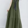 Solid Ruffle Sleeveless Vacation Casual Maxi Dress
