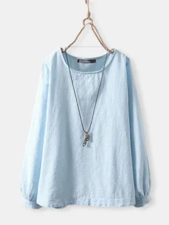 Vintage Solid Color Bubble Sleeve Plus Size Blouse