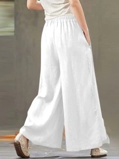 Solid Pocket Elastic Waist Wide Leg Casual Cotton Pants -Zanzea Shop 58b2b26f b122 4752 ab0b 3880c3ecb234