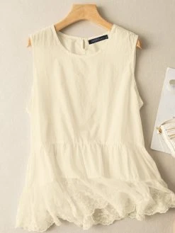 Women Lace Patchwork Hem Crew Neck Sleeveless Tank Top -Zanzea Shop 58c13545 5c44 4faf 8e89 7183b4b9d1ad