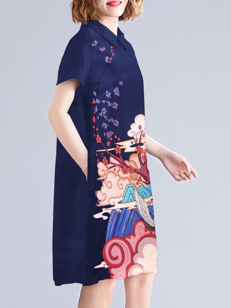 National Style Pattern Pocket Short Sleeve Midi Dress 8 National Style Pattern Pocket Short Sleeve Midi Dress - Image 8