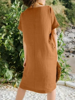 Solid Short Sleeve Pocket V-neck Dress For Women -Zanzea Shop 58d454f6 37e2 426d bbcb 4b9201a25165