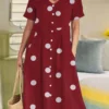 Dot Print Pocket V-neck Short Sleeve Casual Dress