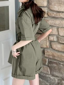 Solid Pocket Button Lapel Short Sleeve Wide Leg Cargo Romper -Zanzea Shop 5940d5b1 dc4b 4c7b b8dd 58999cb86f3b