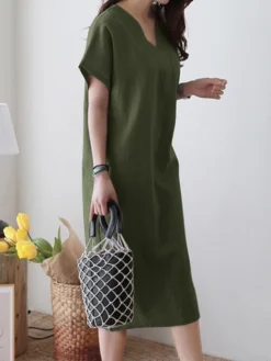 Solid V-neck Short Sleeve Dress For Women 19 Solid V-neck Short Sleeve Dress For Women -Zanzea Shop 5944e89a 6686 424c bf7c da9762761036