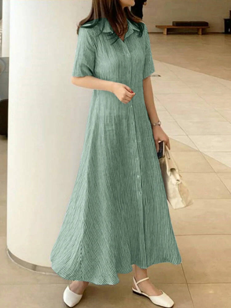 Striped Print Short Sleeve Lapel Button Shirt Dress 3 Striped Print Short Sleeve Lapel Button Shirt Dress - Image 3