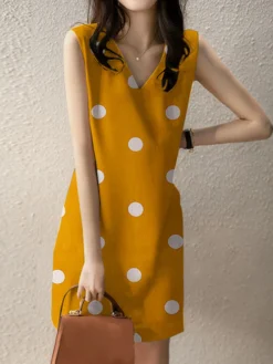 Dot Print V-neck Sleeveless Dress For Women -Zanzea Shop 5995426c a872 462c 92f6 b8a5bf8a8d5d