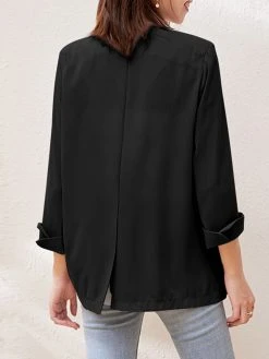 Solid Lapel Slit Hem Back Long Sleeve Blazer For Women -Zanzea Shop 5a117232 225e 41d2 822b 7173c4a9a434