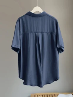 Solid Pocket Button Lapel Short Sleeve Loose Denim Shirt -Zanzea Shop 5a122c52 d6b2 491d 9a4b 5e512d177d6f
