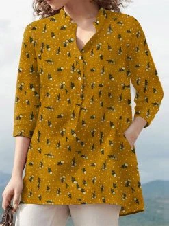 Floral Print Button Pocket Stand Collar 3/4 Sleeve Blouse 5 Floral Print Button Pocket Stand Collar 3/4 Sleeve Blouse -Zanzea Shop 5a50dc6e ee7b 46c0 8105 e7f78225e63a