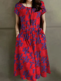 Allover Floral Print Pocket Drawstring Waist Dress -Zanzea Shop 5a847ba3 0303 4e02 b729 b12cddfcc4c0