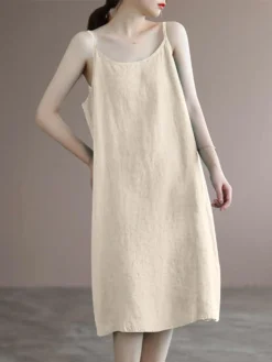 Solid Spaghetti Strap Midi Casual Dress For Women