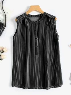 Women Striped Stand Collar Half Button Sleeveless Tank Top -Zanzea Shop 5aa9fb5b a4b1 45b5 8363 ede70115835a