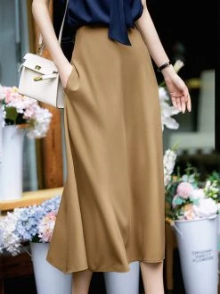 High Waist A-line Solid Satin Skirt For Women -Zanzea Shop 5af6d2b0 e492 4a0f a092 a80204e7a832