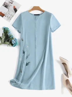 Women Floral Embroidered Crew Neck Casual Short Sleeve Dress -Zanzea Shop 5b3e620d e781 4775 9c25 4b075a41c318