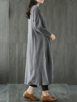 Solid Color O-neck Long Sleeves Asymmetrical Midi Hem Dress -Zanzea Shop 5be8c336 6316 4e8e 9d44 1958b855456f
