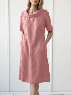 Solid Short Sleeve Pocket Lapel Dress For Women -Zanzea Shop 5bfe171a 0cd7 4e67 adb8 ed2c40e088fe