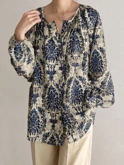 Allover Flower Print Button Long Sleeve Blouse -Zanzea Shop 5c0d611e d5d2 48a2 9f79 a79424bc8ad9