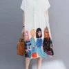 Cartoon Girls Graphic Pocket Button Front Short Sleeve Dress