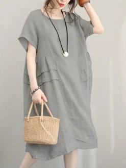 Crew Neck Short Sleeve Soild Color Casual Dress -Zanzea Shop 5c2c174f d19f 4356 8043 3c0d7ae0717b