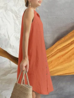 Women Solid Sleeveless Lapel Button Front Shirt Dress -Zanzea Shop 5c44ead7 741e 4eea 8988 c98f5194d240