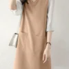 Contrast Dual Pocket 3/4 Sleeve V-neck Casual Dress