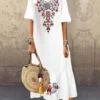 Vintage Embroidery V-neck Plus Size Dress