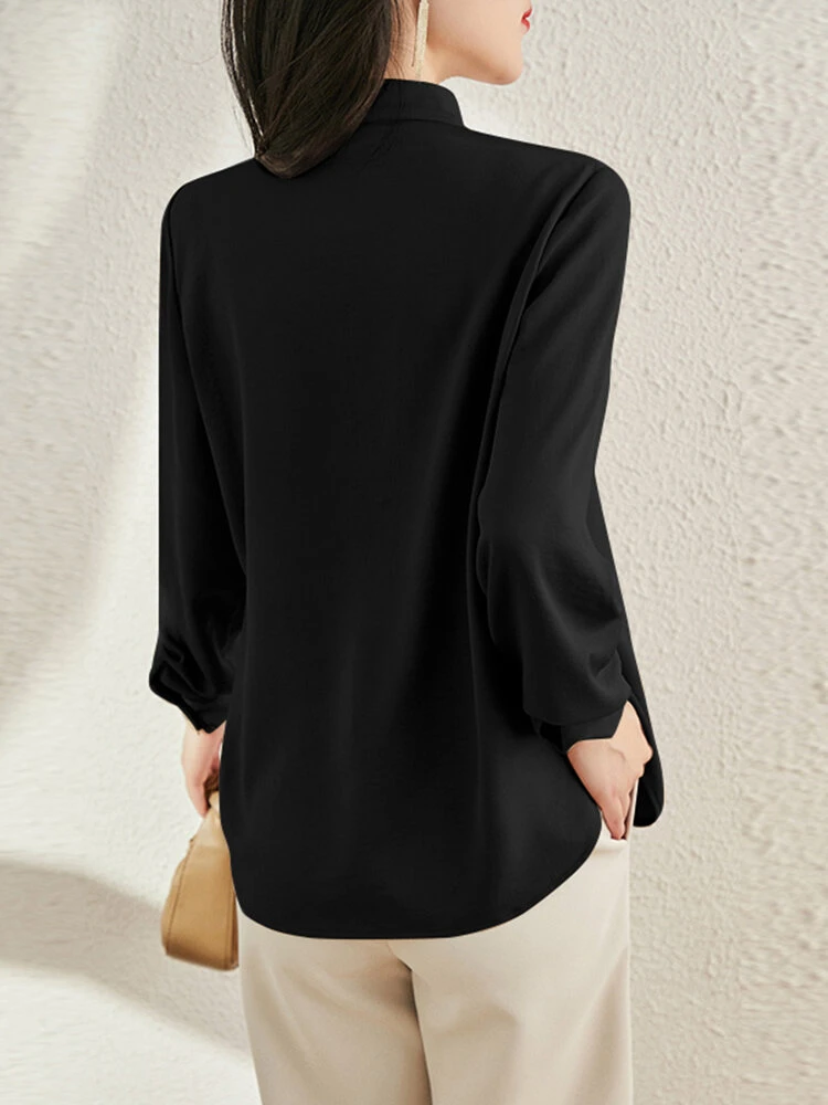 Solid Ruffle Stand Collar Long Sleeve Blouse For Women 6 Solid Ruffle Stand Collar Long Sleeve Blouse For Women - Image 6
