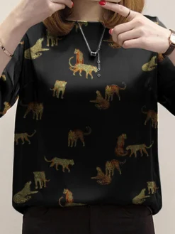 Leopard Pattern Crew Neck 3/4 Sleeve Blouse For Women -Zanzea Shop 5ce00fbc 63b1 4abe 9839 5a2e67325e65