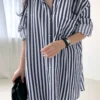 Stripe Pattern Loose Lapel Button Long Sleeve Shirt