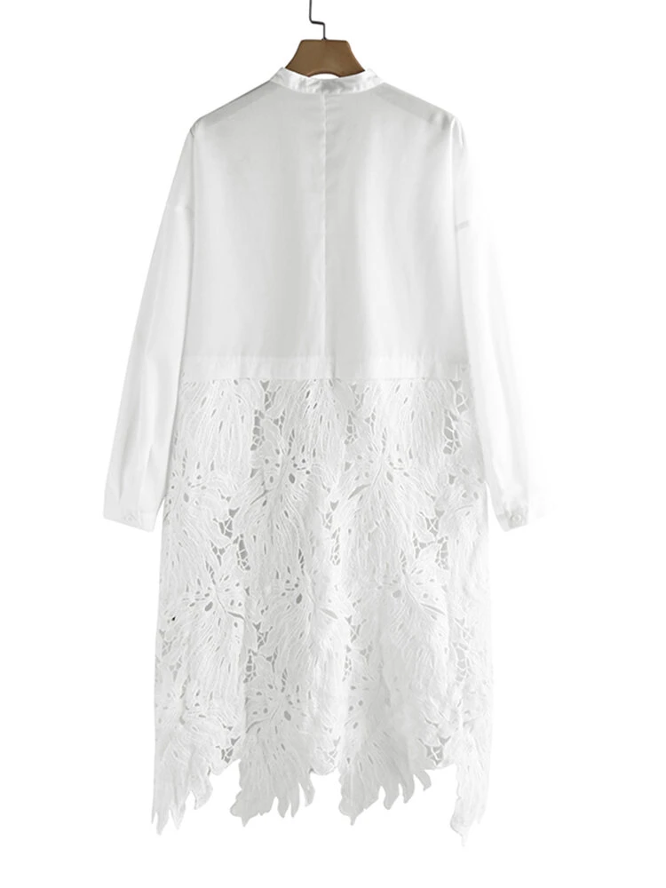 Lace Crochet Long Sleeve Irregular Trim Plus Size Long Shirt 8 Lace Crochet Long Sleeve Irregular Trim Plus Size Long Shirt - Image 8