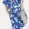 Leaves Print Button Pocket Short Sleeve Dress With Belt