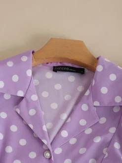 Dot Print Ruffle Sleeve Button Front Lapel Dress -Zanzea Shop 5d836ea6 5687 4cf4 a10d e866f37a7921