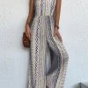 Women Geometric Print Crew Neck Sleeveless Bohemian Wide Leg Jumpsuit
