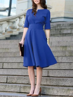 Solid Tie Back Half Sleeve Notch Neck Casual Dress -Zanzea Shop 5dd416c6 4ce1 4ae3 bb30 5e74deefb2d3