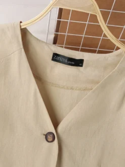 Cotton Solid Button Short Sleeve V-neck Casual Dress -Zanzea Shop 5de49804 b98a 44e9 8f16 52e98e66606f
