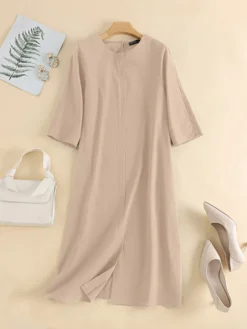 Solid Silt Hem Pocket Keyhole Back Half Sleeve Dress -Zanzea Shop 5e0fb119 5fe0 4a0b b9b2 ae93a0de0877