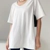 Solid Split Round Neck Short Sleeve Casual T-Shirt