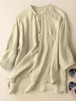 Solid V-neck Pocket Button Front High-low Hem Blouse -Zanzea Shop 5e90b970 86cf 4b5a bd66 4f9878af9275