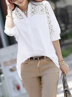 Lace Panel Solid Button Front Lapel Half Sleeve Shirt 14 Lace Panel Solid Button Front Lapel Half Sleeve Shirt -Zanzea Shop 5eaa0a47 7ae0 46ce 9299 51ceaa0b35e8