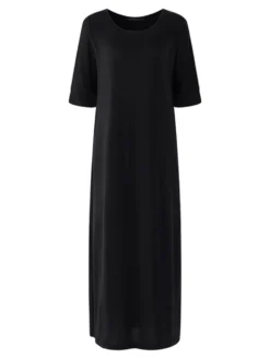 Solid Color O-neck High Slit Plus Size Dress For Women -Zanzea Shop 5f20d4ee bb7f 4637 8e80 6332dfa69bcb