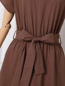 Solid Pocket Swing Short Sleeve Maxi Dress With Belt -Zanzea Shop 5f6e078d cbd9 4367 949d 209a333b0747