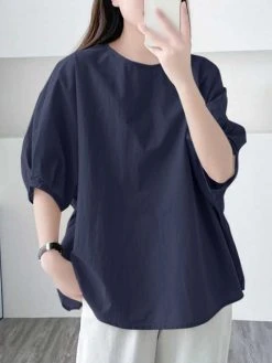 Solid Dolman Sleeve Loose Crew Neck Casual Blouse -Zanzea Shop 5ff6181d 7d53 42a6 adae e0b0e46a5452