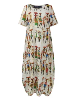 Vintage Ethnic Print Short Sleeve Plus Size Dress -Zanzea Shop 60026b31 39b0 42c4 a9d8 1daca507b704