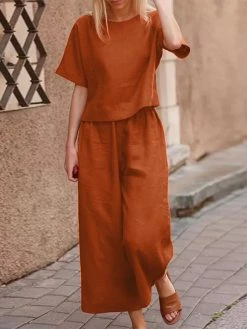 Solid Elastic Waist Short Sleeve Cotton Casual Suit 6 Solid Elastic Waist Short Sleeve Cotton Casual Suit -Zanzea Shop 60110ada d4bb 4e2e be3b 2da85714af21