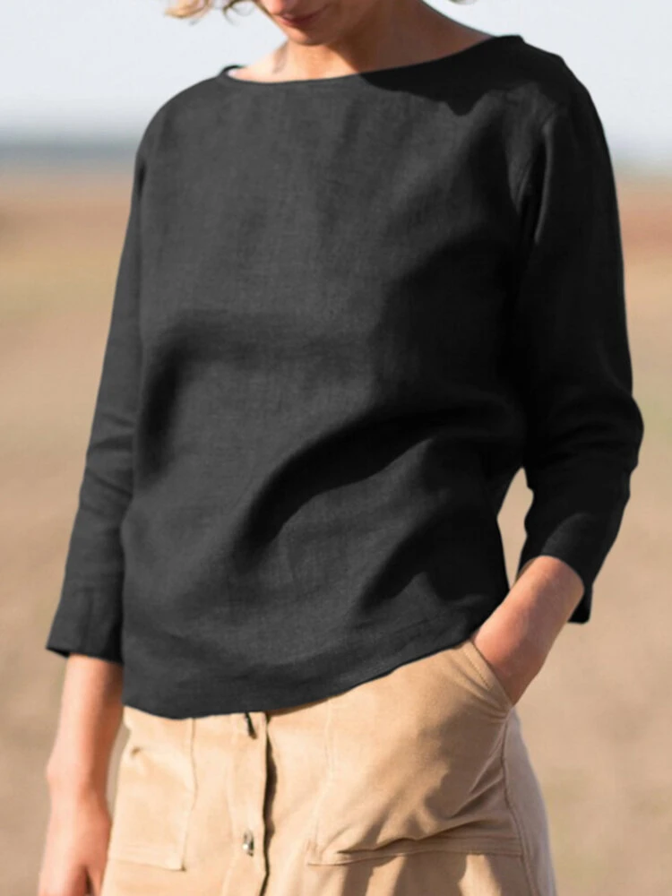 Solid Long Sleeve Casual Crew Neck Blouse For Women 8 Solid Long Sleeve Casual Crew Neck Blouse For Women - Image 8