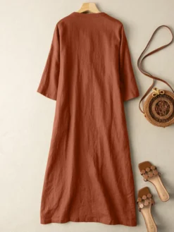 Solid V-neck 3/4 Sleeve Button Casual Dress -Zanzea Shop 608ff778 bb07 4334 bc2f 9f58d1038fe4