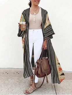 Bohemian Print Long Sleeve Kimono For Women