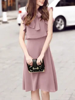 Solid Ruffle Sleeve Tie Neck Invisible Zip Back Dress 23 Solid Ruffle Sleeve Tie Neck Invisible Zip Back Dress -Zanzea Shop 60ac6826 a00b 4b93 8b73 f529073344de